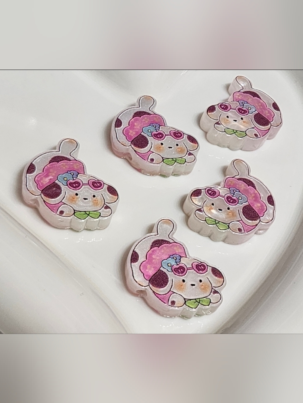 Puppy Dog Beads Acrylic 2 Pc Focal Beads Beaded Pen Keychain‎ Jewelry Making